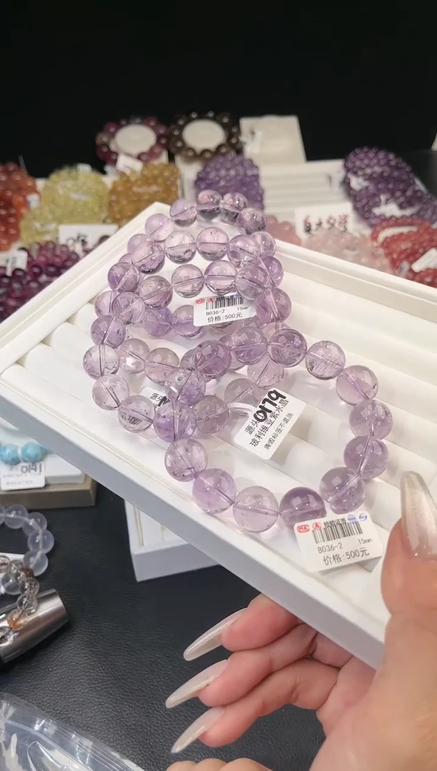 【闪购商品】水晶手链未镶嵌多样性发一Q60紫水15mm