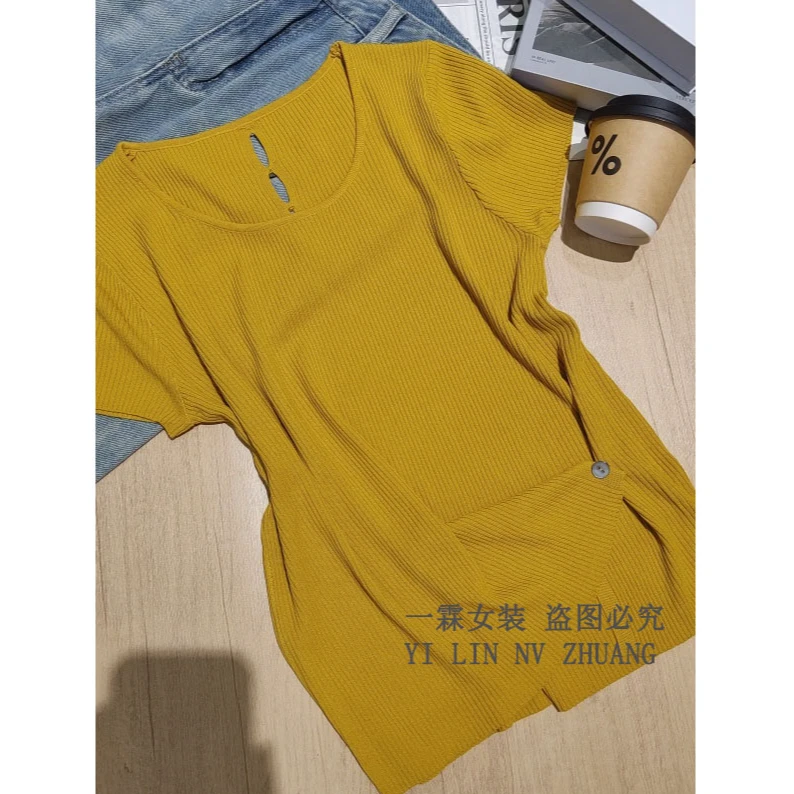 1-100一霖女装2025夏季新款设计短袖百搭时尚休闲韩版针织衫01