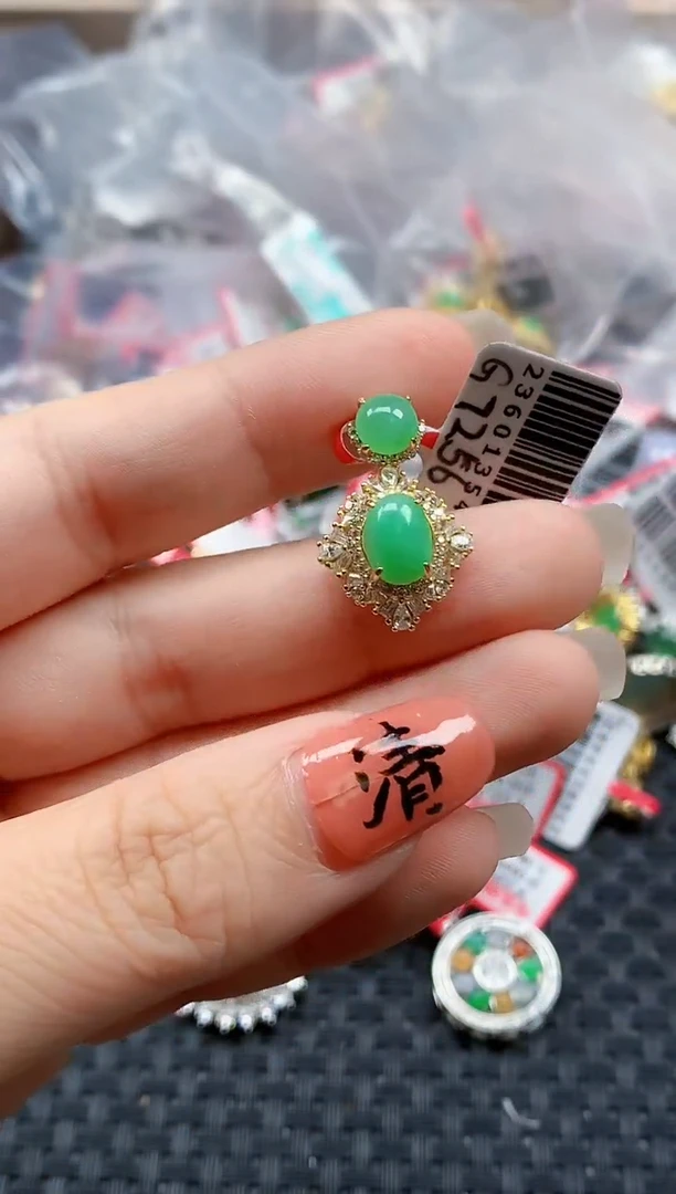 银S925镶嵌戒指翡翠天然A货缅甸翡翠