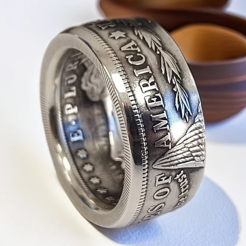 铜合金戒指 美式复古硬币戒指男款英文格言合众为一个性食指戒ins