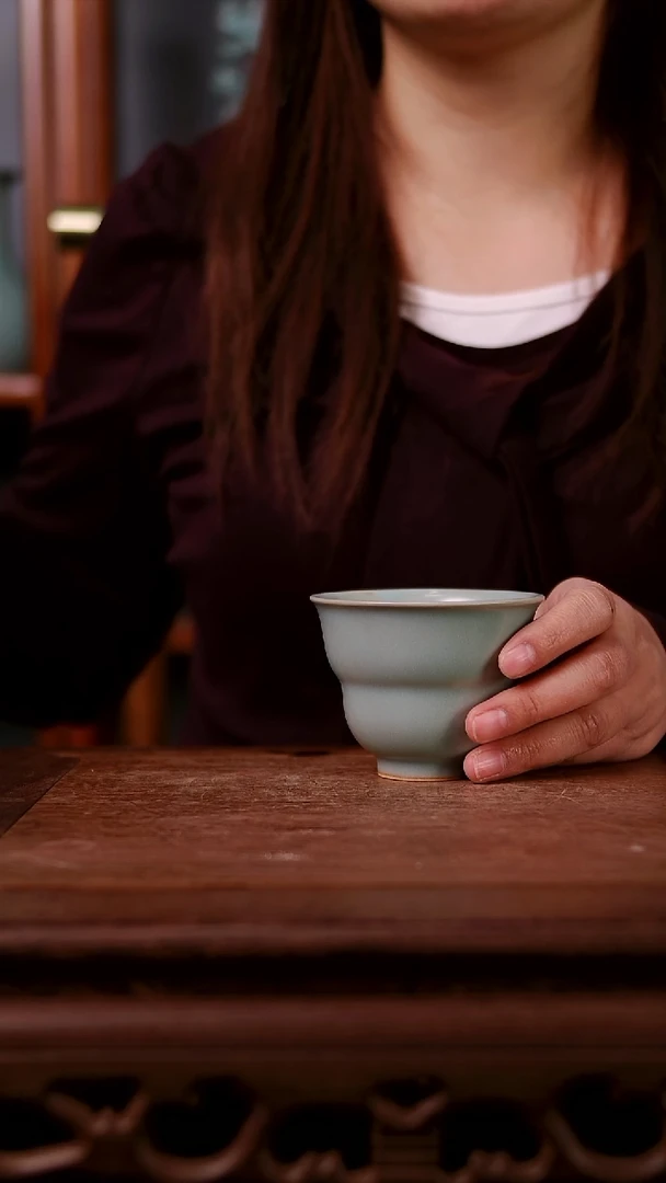 杯子陶青霁汝窑仿古釉   葫芦杯微瑕