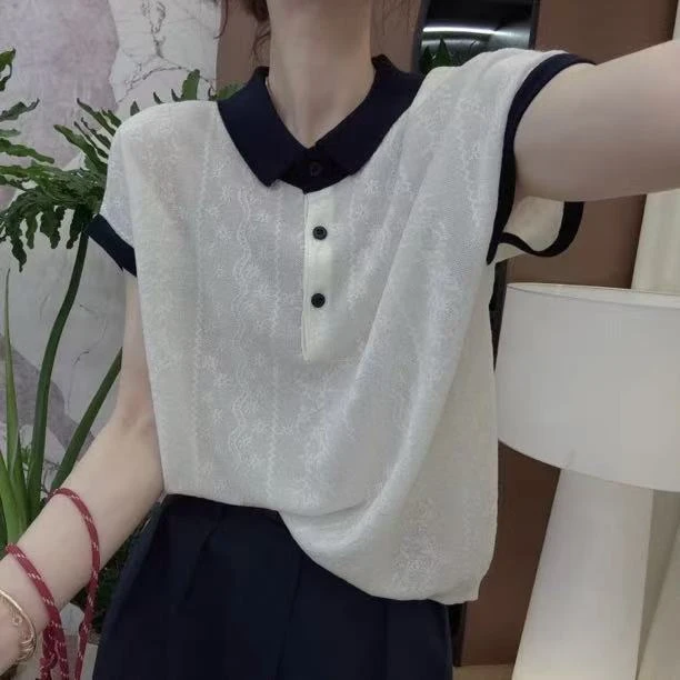 法式新韩版百搭修身时尚提花POLO领飞飞袖针织上衣1251-2