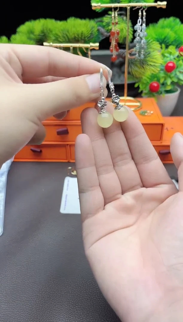 玛瑙/玉髓耳饰银S925镶嵌x145