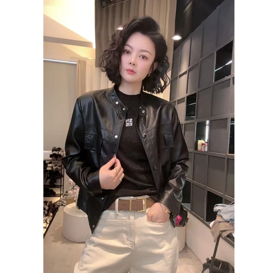 《姚家优麦汇》Y早春款皮衣短款皮夹克设计感百搭时尚外套休闲女款