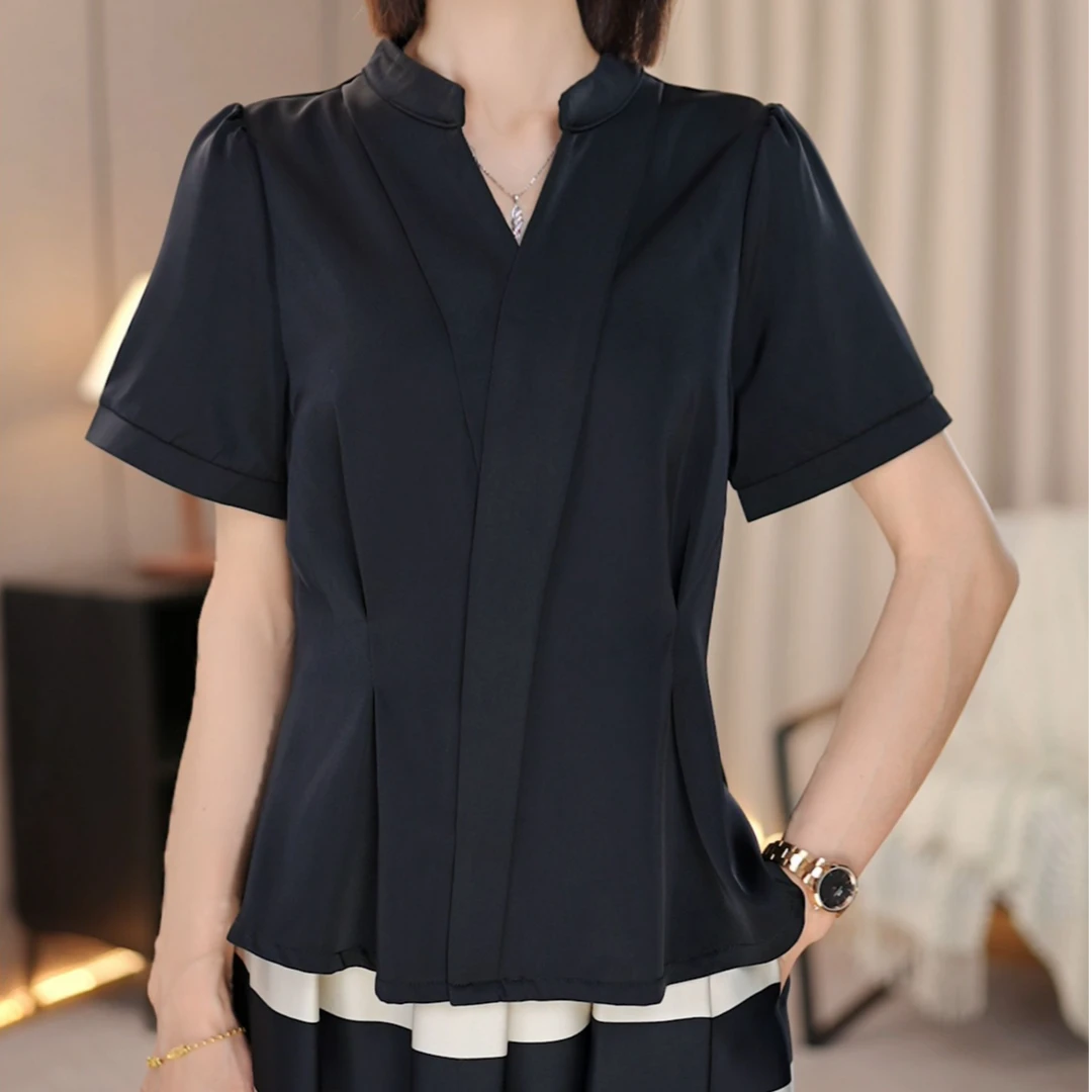 夏季2025新品短袖T恤不规则简约设计感收腰女装