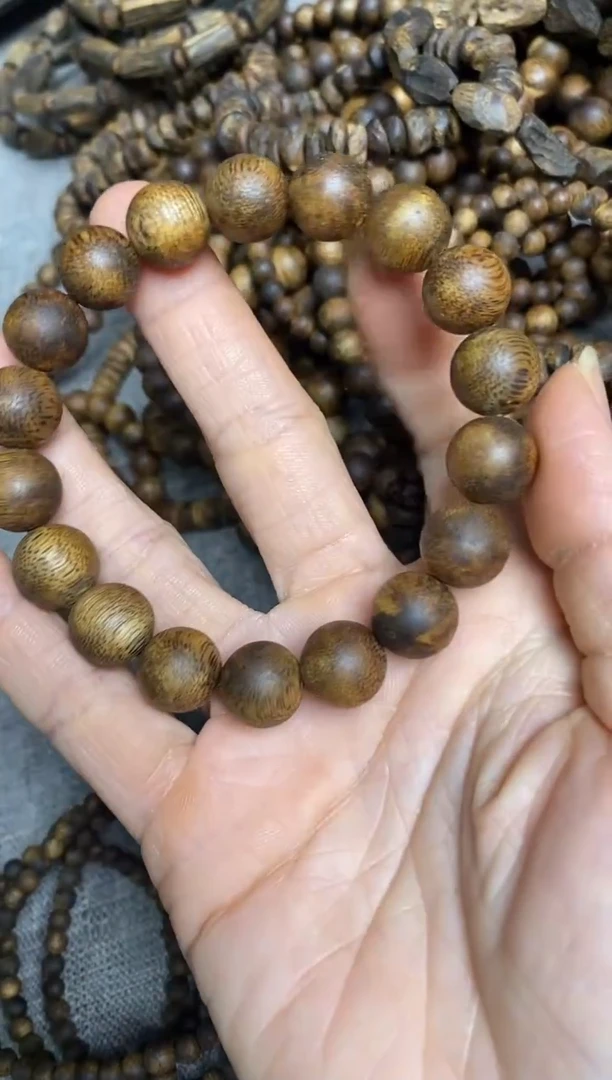 沉香手串汝湖原色1.2圆珠单圈手串12+多样性发一