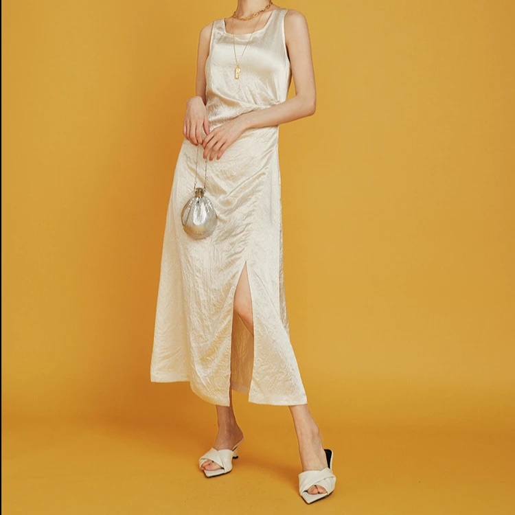 【富贵专属】波光粼粼高档醋纤质感丝滑开叉背心裙SE098