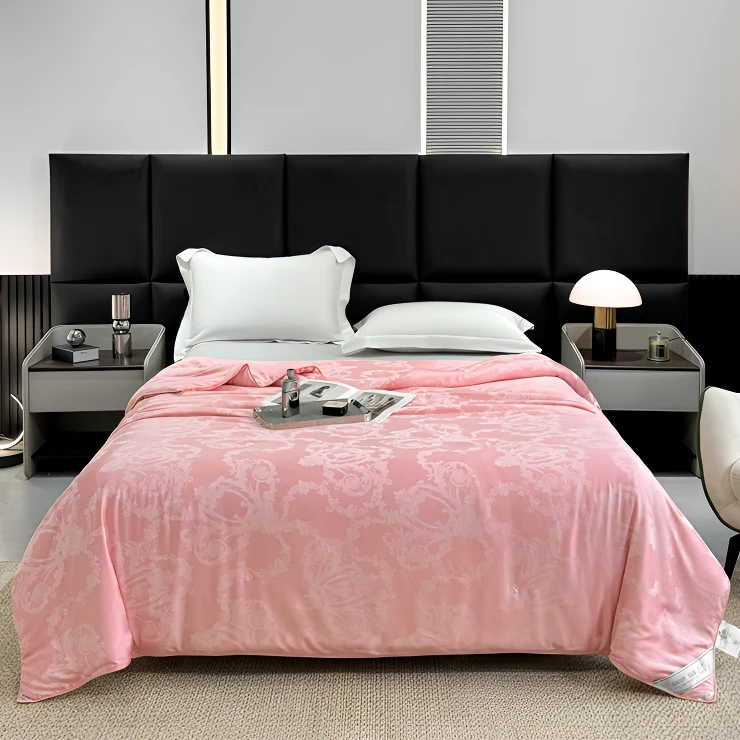 正宗100%蚕丝被缎面提花春秋被加厚子母被四季蚕丝被高档轻奢机洗