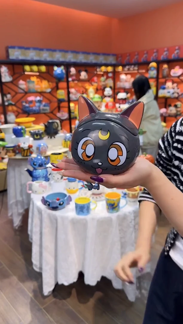 瓷片@@露娜猫陶瓷带盖水杯