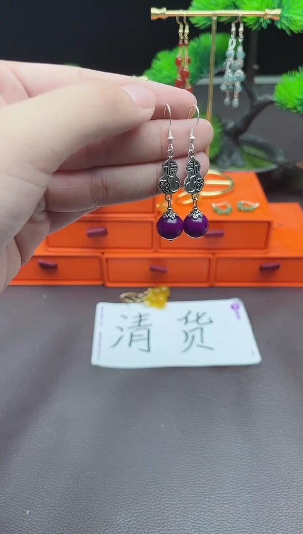 玛瑙/玉髓耳饰银S925镶嵌232