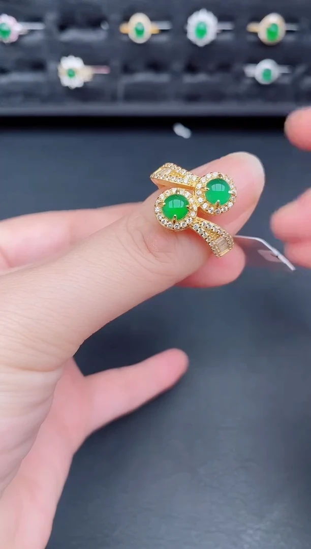 银S925镶嵌戒指翡翠天然a货翡翠86