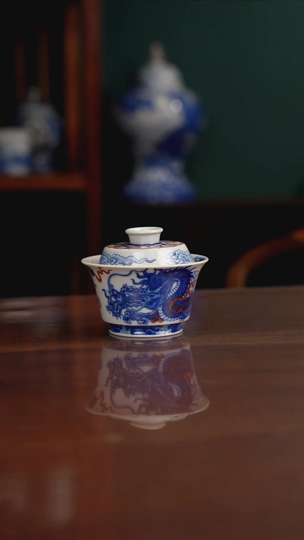 自成堂柴窑 龙凤盖碗