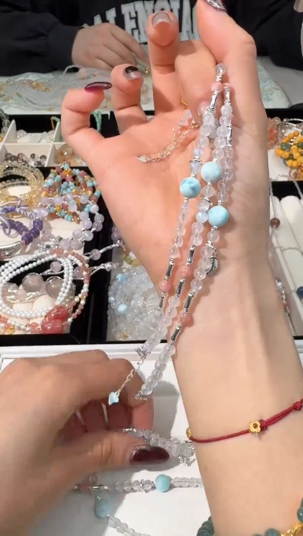 【闪购商品】水晶手链银S925镶嵌W006蓝月海纹单珠款