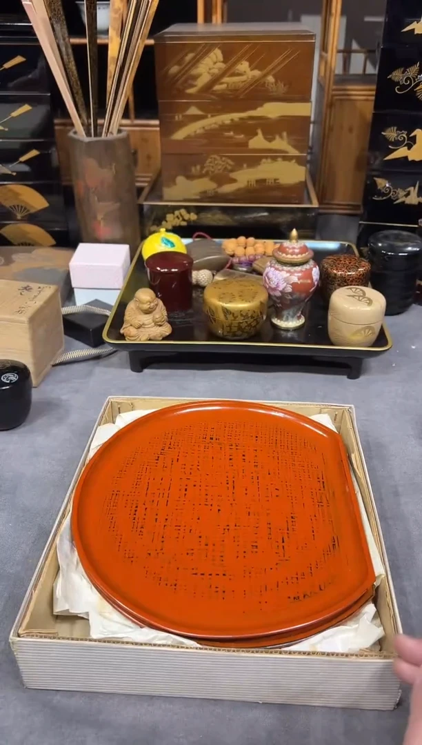 根来塗 半月茶盘