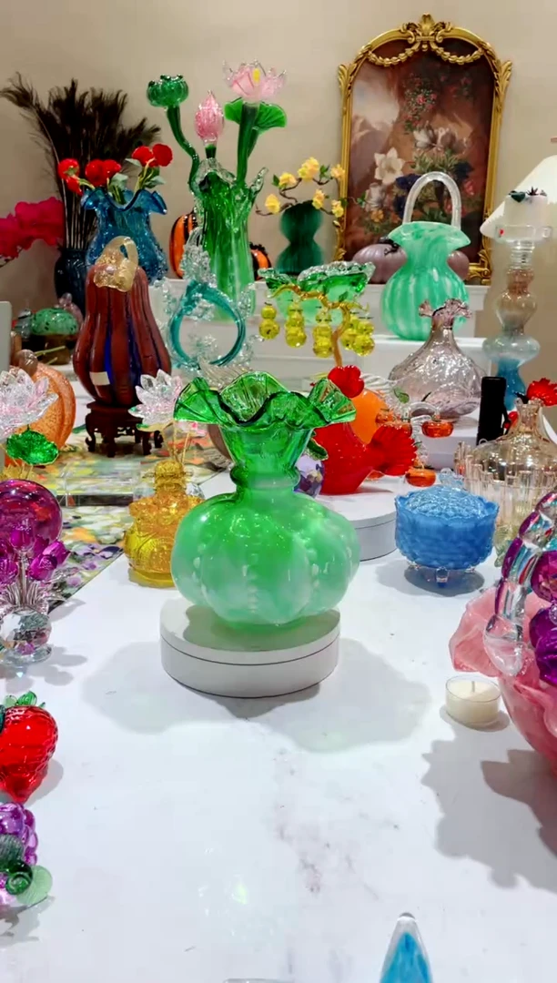 【闪购商品】琉璃手工艺品 白菜 芬顿花瓶（矮款）