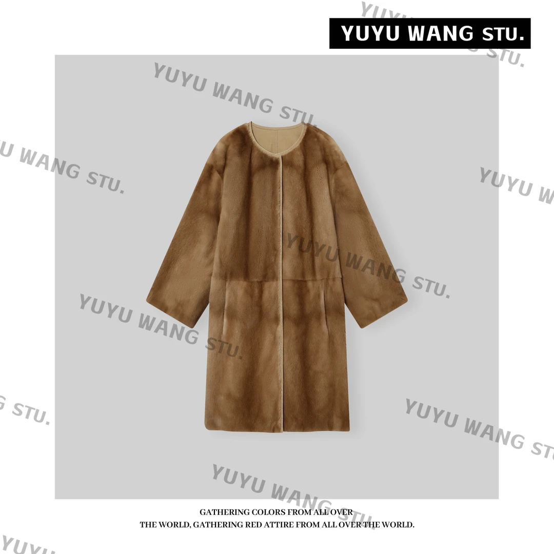 YUYU WANG【艳红啡】稀有级~一件封神进口貂皮大衣长款皮草外套冬