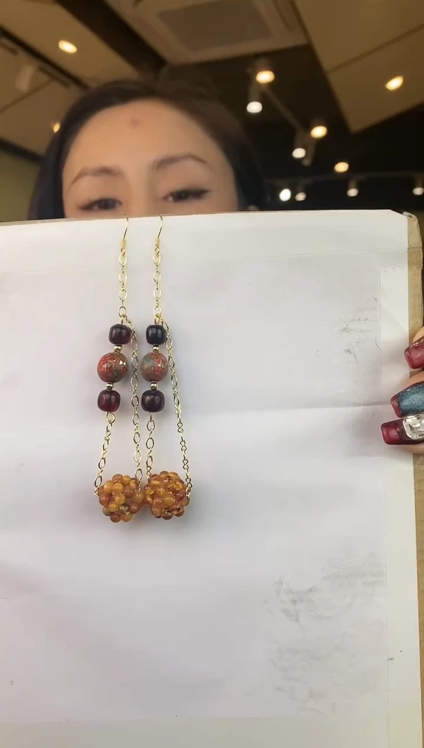 【闪购商品】琥珀耳饰未镶嵌多样性发一