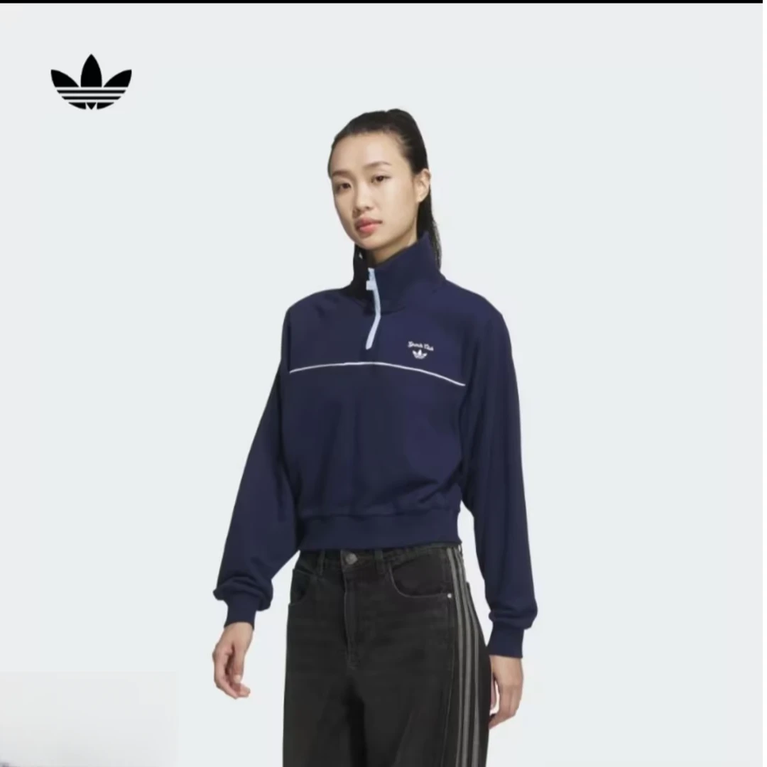 【滔搏联动】adidas/阿迪达斯女子三叶草半拉链运动套头衫JM8013