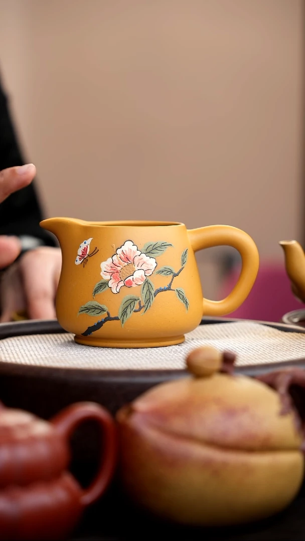 茶壶紫砂黄金段公道杯蝶恋花