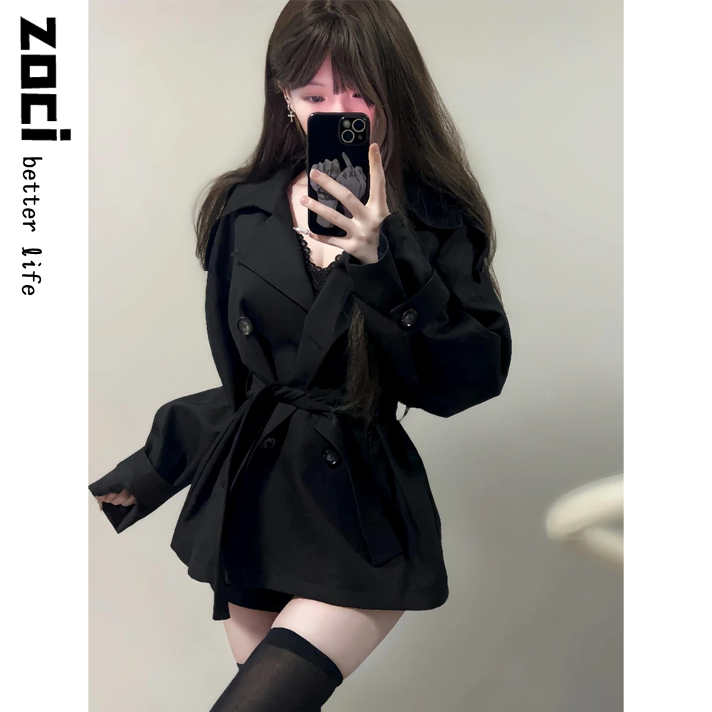 韩系英伦风复古西装领风衣春秋新款高级感收腰赫本风外套女小个子