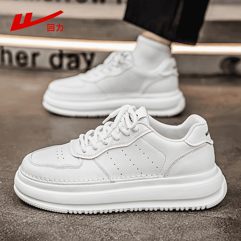 回力男鞋冬季爆款皮面防水低帮透气小白鞋青少年厚底运动休闲皮鞋