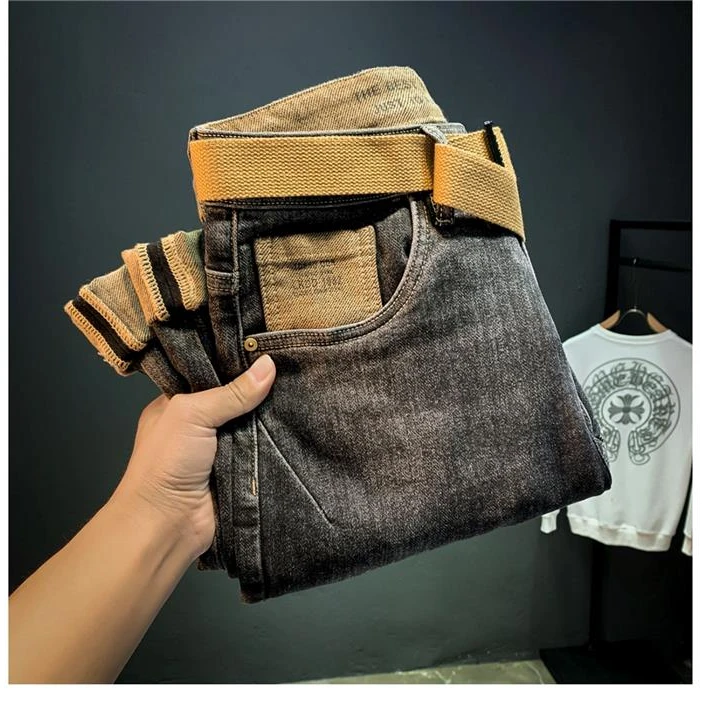 黑灰色牛仔裤男新款时尚百搭潮牌高端轻奢弹性修身小脚男装长裤潮