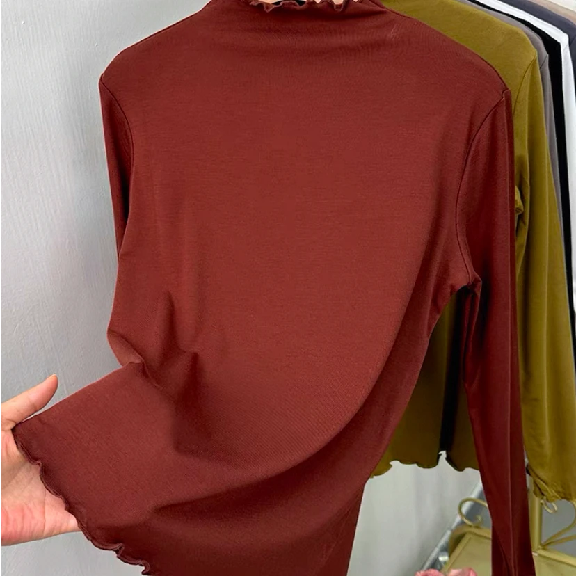 【影姐宠粉】薄绒保暖百搭半高领木耳边长袖打底内搭1196