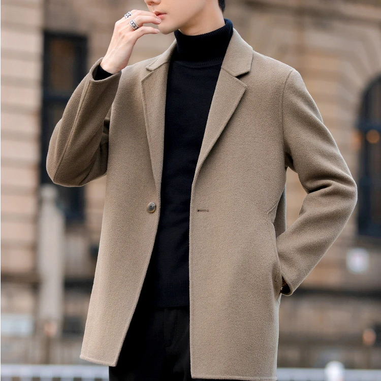 2025双面羊毛呢大衣男中长款韩版高级感西装呢子外套秋冬加厚衣服