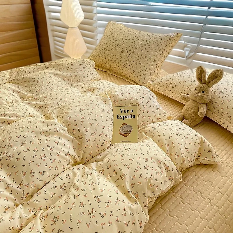 新款双层纱针织棉四件套床盖款床上家用床品南通被套床单四季通用