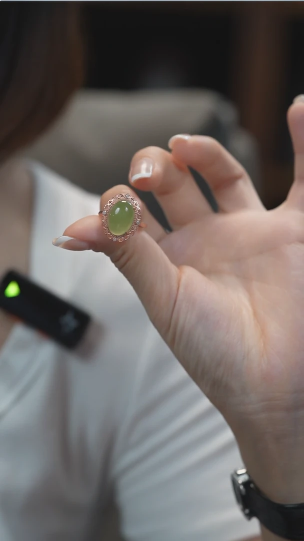 银S925镶嵌戒指和田玉（碧玉）戒指