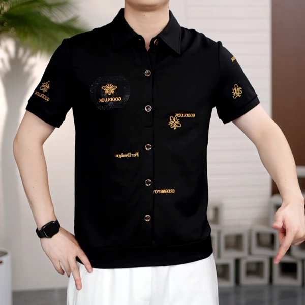 2025夏季新款幸运蜂翻领时尚休闲潮流修身男士Polo衫20309- 8179