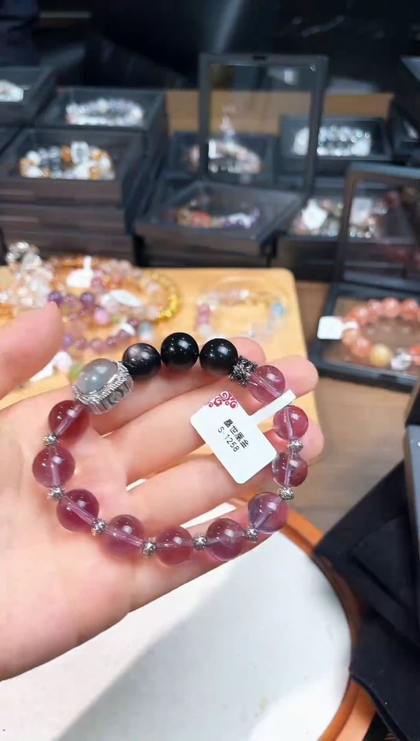 合金手链水晶白水盒子银曜石紫塔晶手串