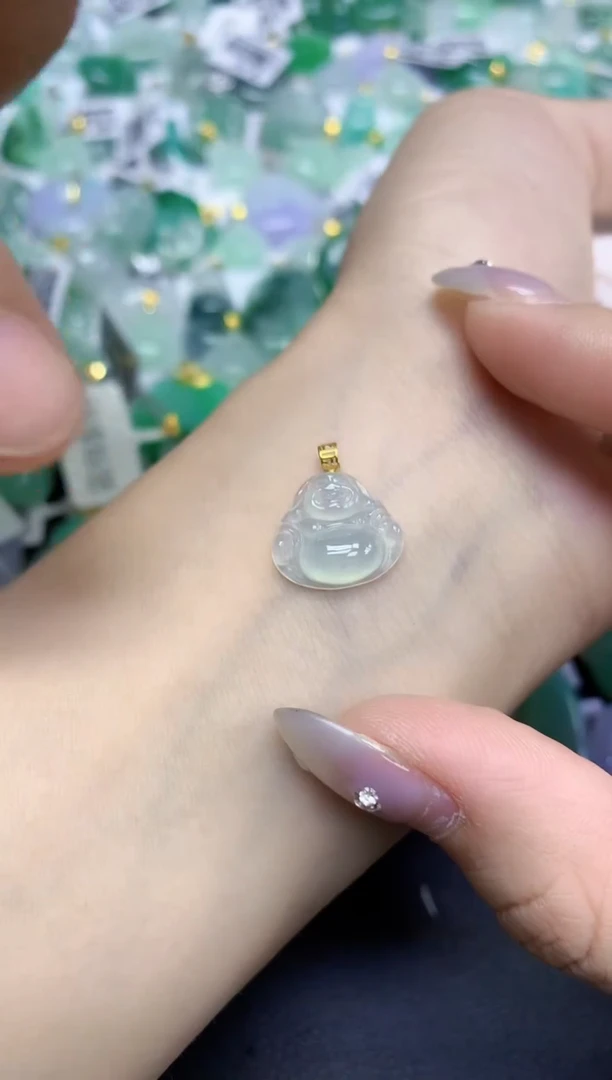 颈饰18K金镶嵌翡翠天然缅甸翡翠A货百元以上9元证书费自理