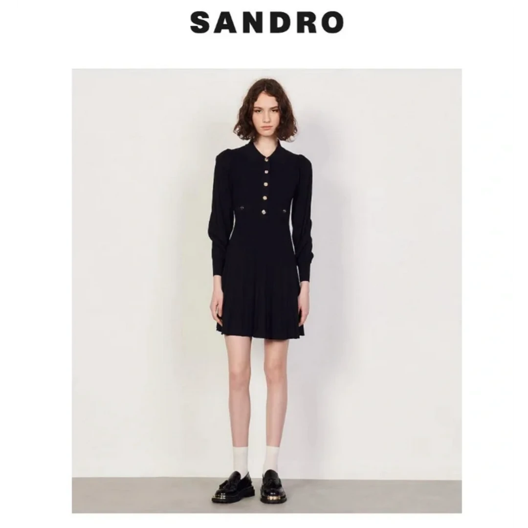 全新未使用 SANDRO 单排扣收腰连衣裙 黑色 TP010887