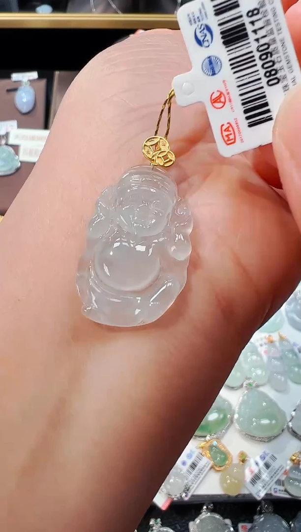 【闪购商品】翡翠吊坠(不含链)18K金镶嵌财神爷吊坠1118