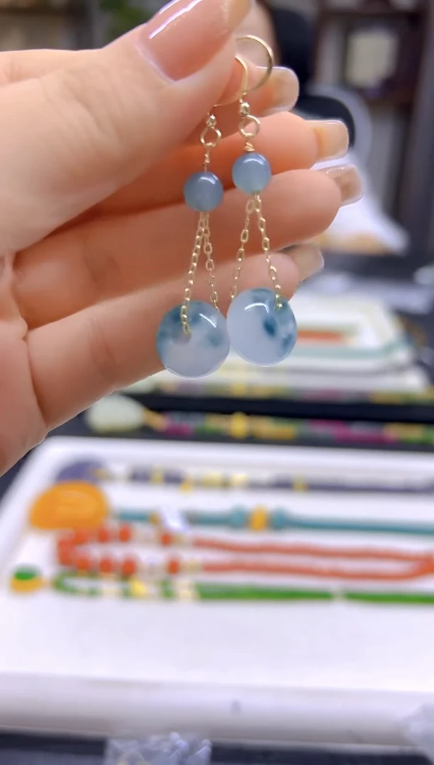 翡翠14K金镶嵌耳饰DIY款E764