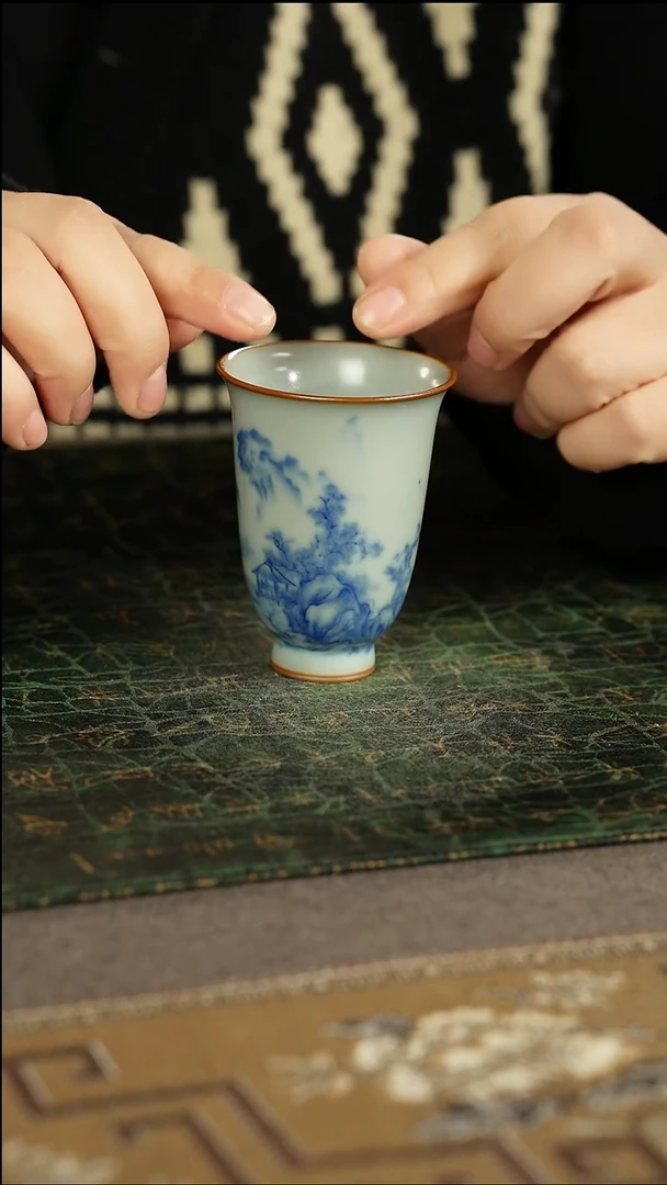 善窑厂青花山水闻香杯