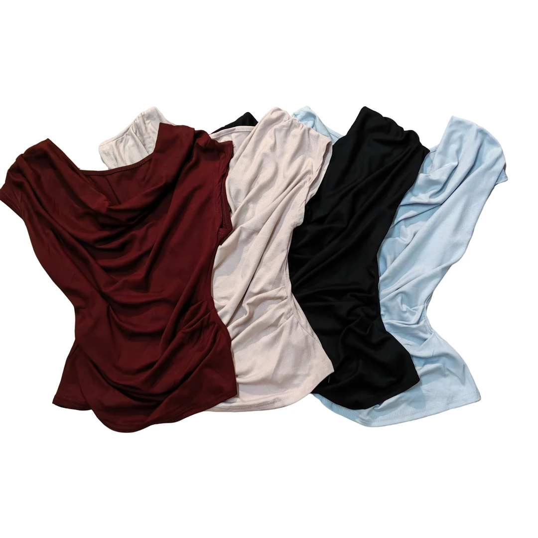 夏季纯棉法式一字肩不规则休闲短袖t恤