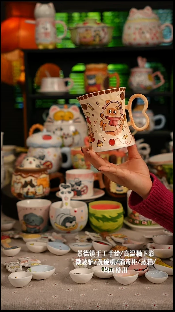 陶瓷无盖款景德镇高温釉下彩纯手绘创意瓷