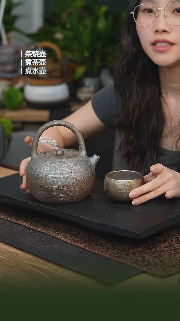 铁胎柴烧800cc 一壶一龙窑禅定杯（可备注有字无字）