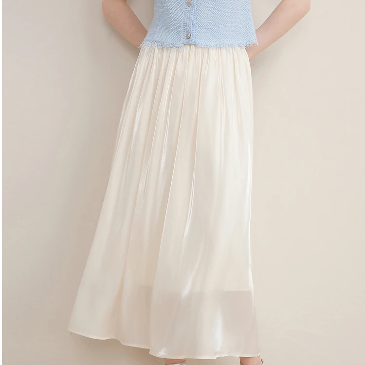 Goodland美地 2025年夏季流光缎面感半身裙弹力腰a字裙LC35250321