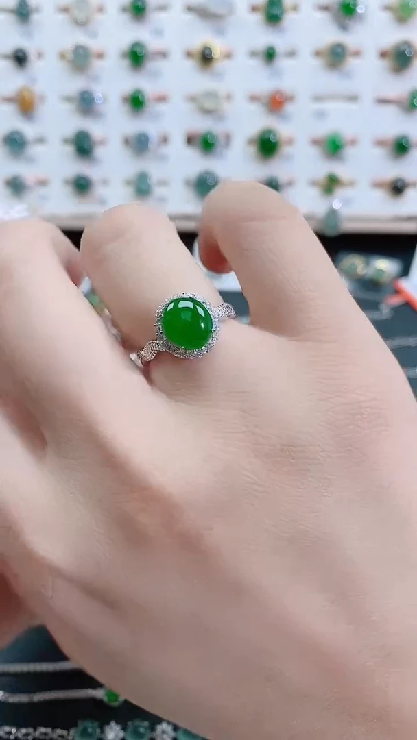 银S925镶嵌戒指翡翠天然翡翠