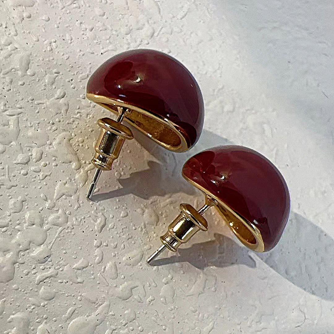 黄铜珐琅耳饰 向云谷新年安可拉红15mm珐琅耳钉高级感耳环