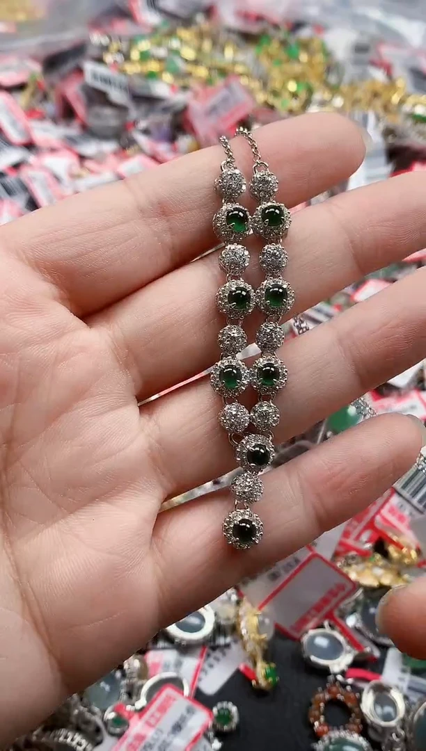 银S925镶嵌戒指翡翠天然A货缅甸翡翠