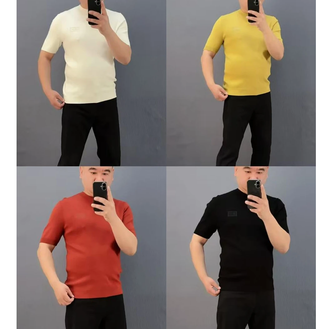 正品马克卡瓦利秋冬爆款潮流时尚休闲圆领针织男士半袖T恤纯色