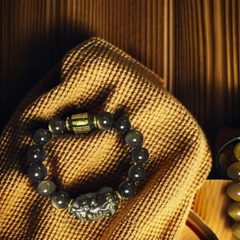 天然乌金黑曜石手串貔貅