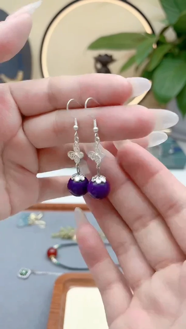 玛瑙/玉髓耳饰银S925镶嵌8890