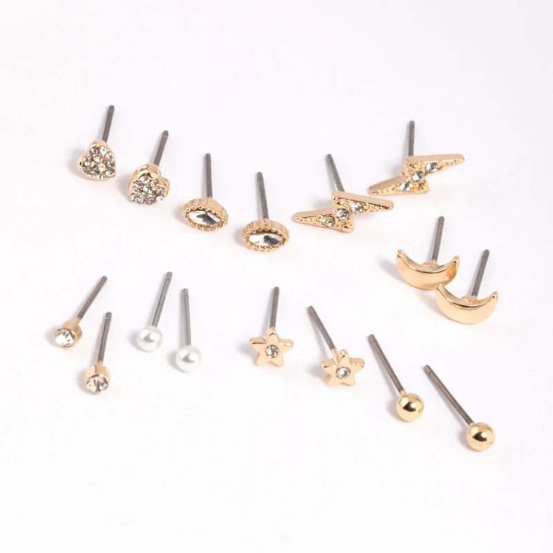 合金耳饰 Lovisa金色星空元素仿珍珠耳钉套装文艺小清新简约饰品