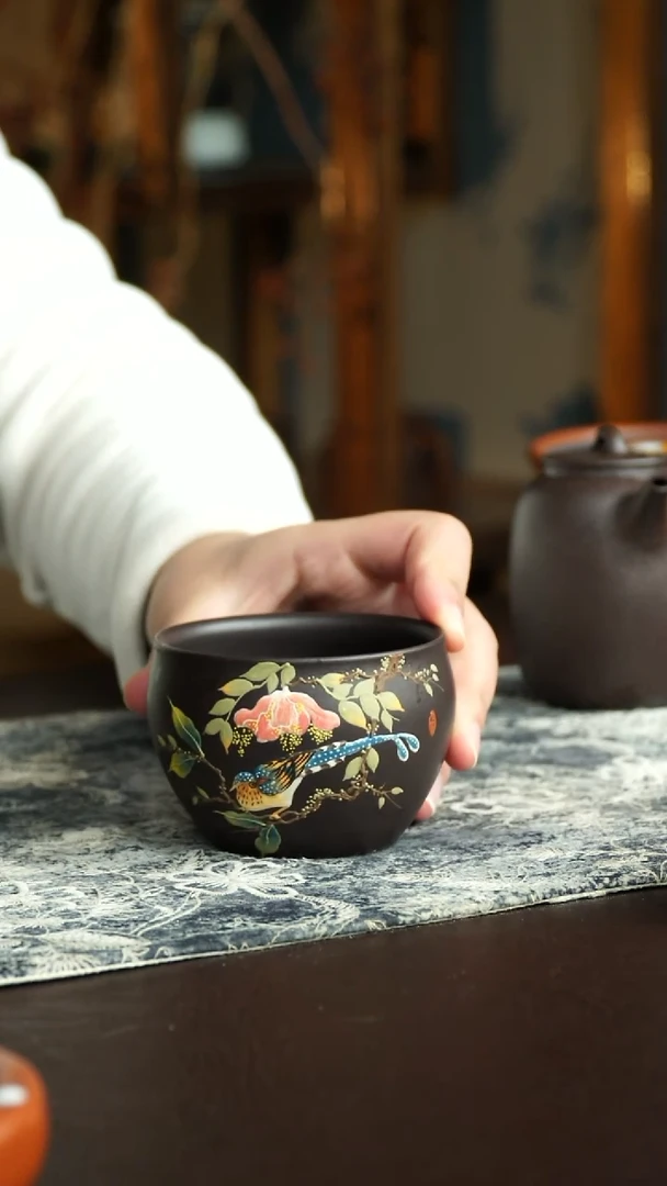 茶杯紫砂93号 花鸟杯 宜兴紫砂原矿作品