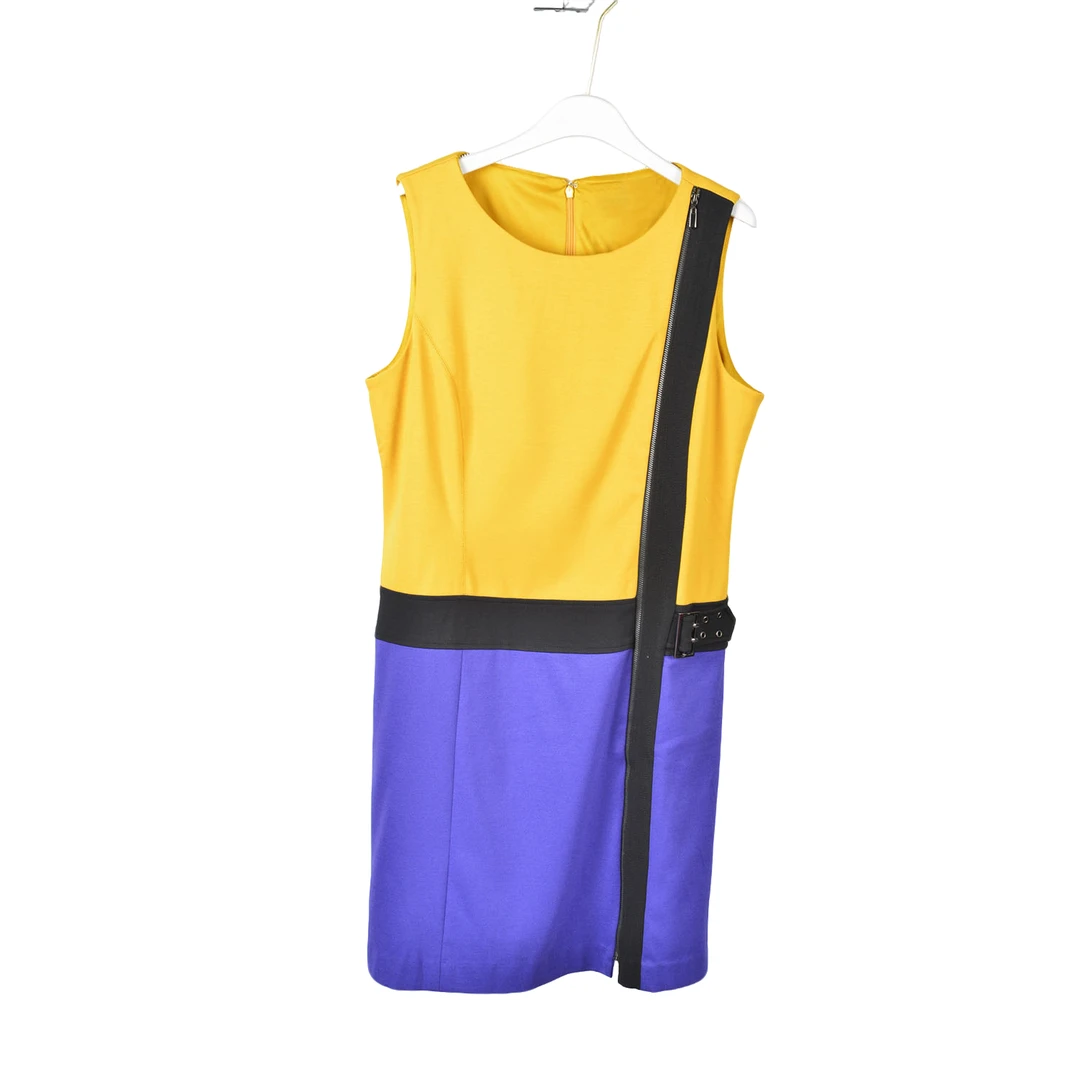 【F-2】知性轻奢气质女装SLDEB-连衣裙0396-紫色黄色撞黑色